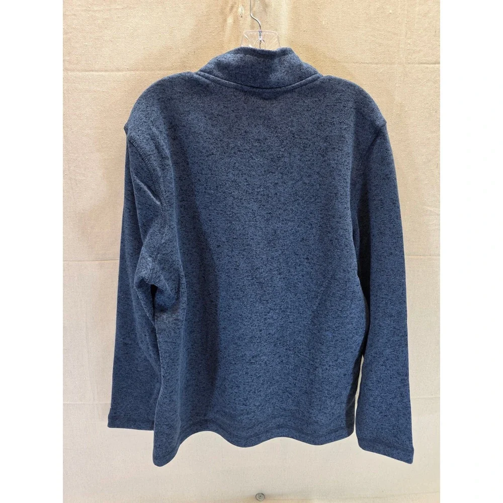 Eddie Bauer Mens Blue Heathered 1/4 Zip Fleece Pullover Sweater Large Pocket